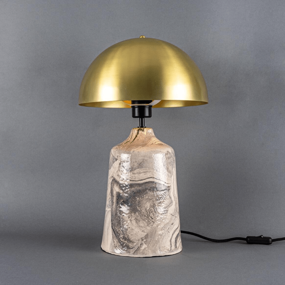 Mullan Cassia Tall Ceramic Marbled Table Lamp With Polished Brass Shade