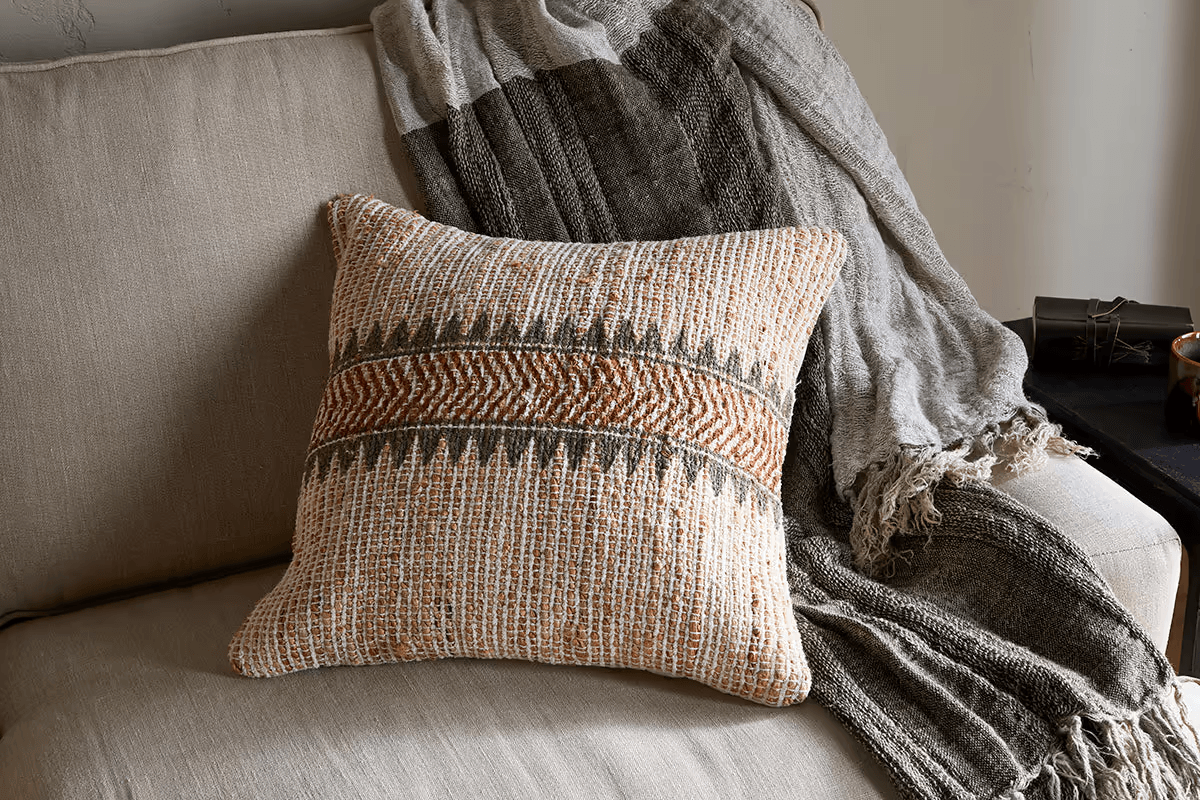 Nkuku - Zairya Jute & Cotton Cushion Cover - Natural & Rust - 50 x 50cm - Without Cushion Inner