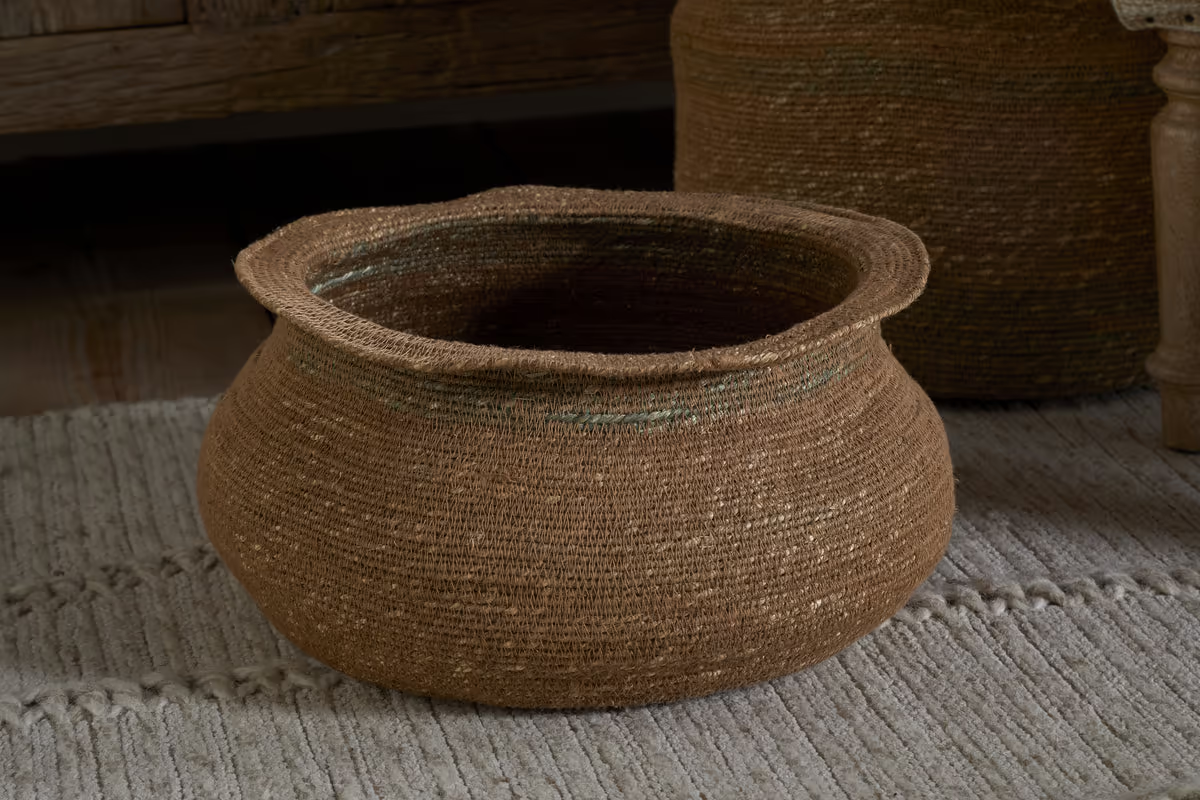 Nkuku - Rana Short Basket - Natural & Moss
