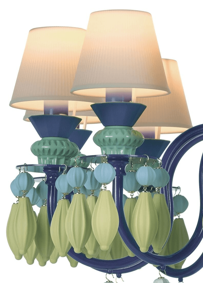 Lladró - Belle de Nuit 12 Lights Chandelier - Green, featuring elegant porcelain design and vibrant colors.