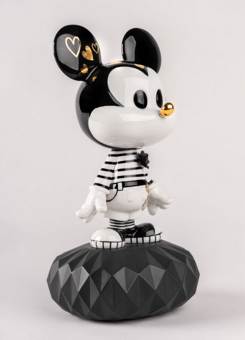 Lladró - Mickey in Black and White Sculpture featuring hand-painted designs on porcelain.