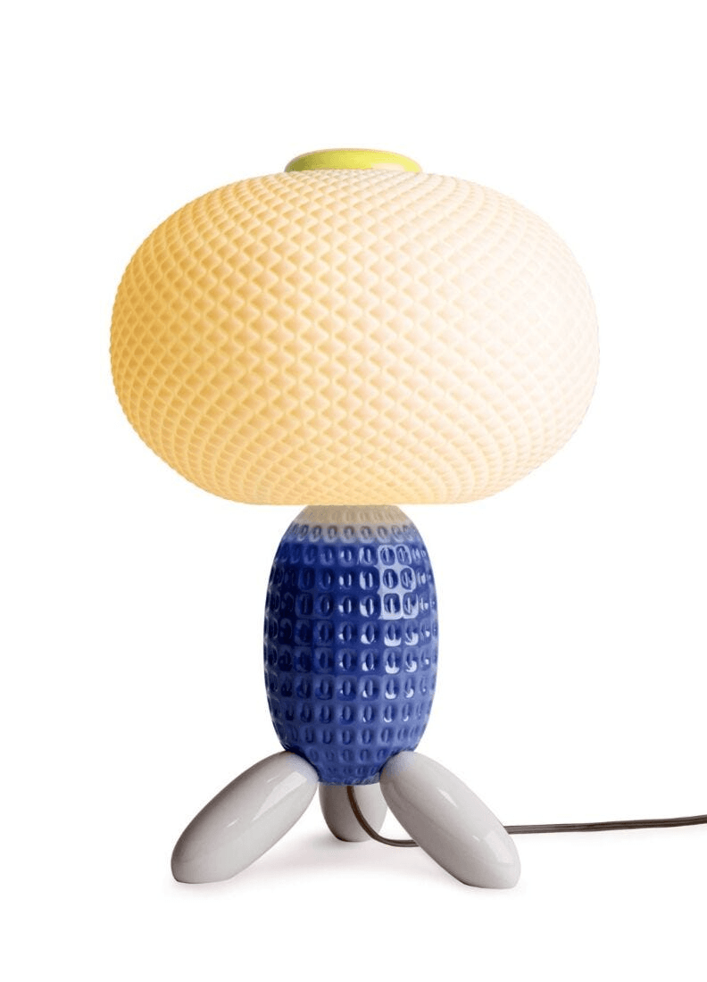 Lladró - Soft Blown Table lamp - Blue. A Porcelain balloon-inspired lamp by Lladro with a textured blue base.
