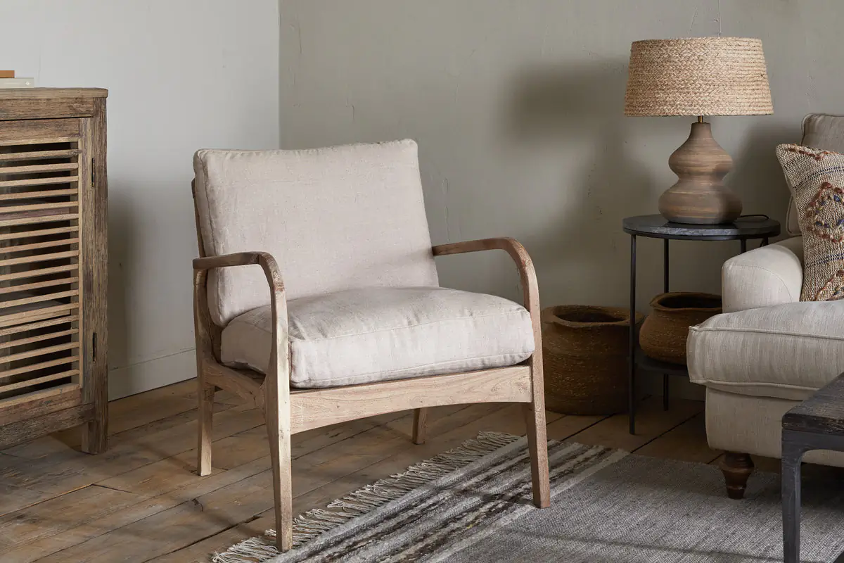 Nkuku - Jaya Acacia Wood & Linen Occasional Chair - Natural