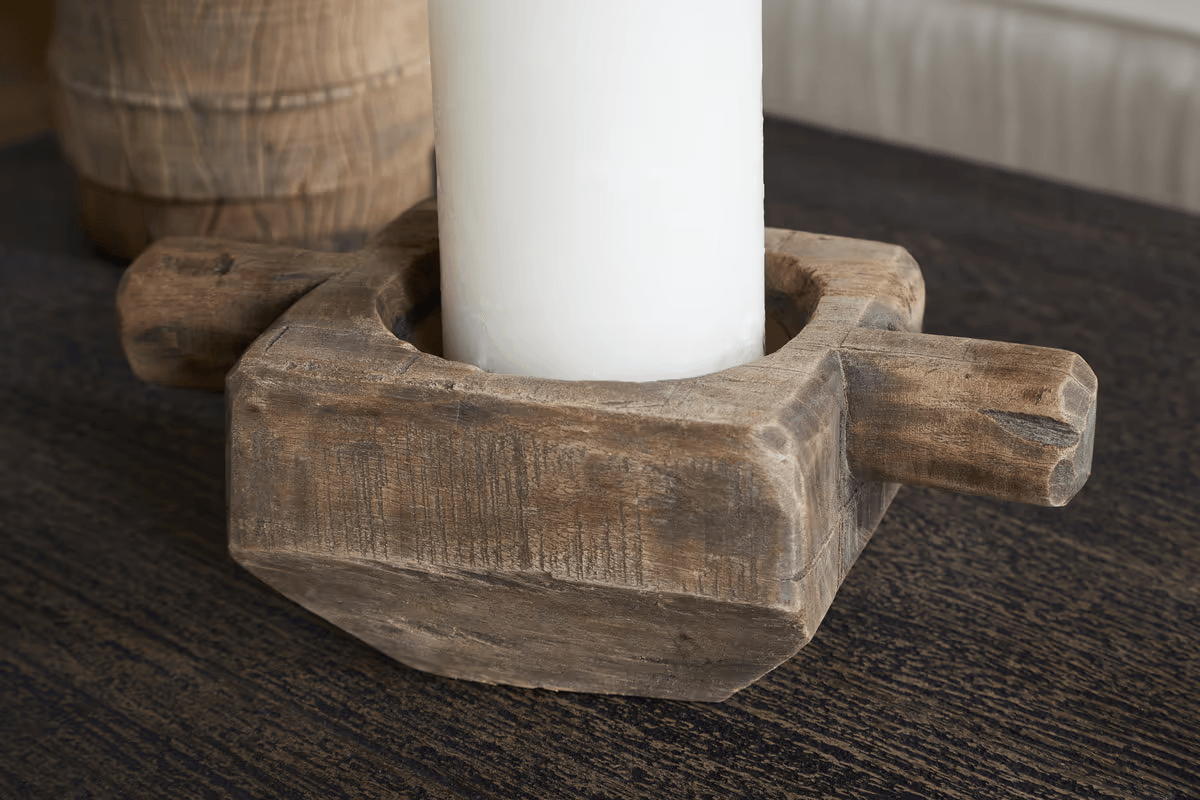 Nkuku - Apu Reclaimed Wood Traditional Candle Holder - Natural