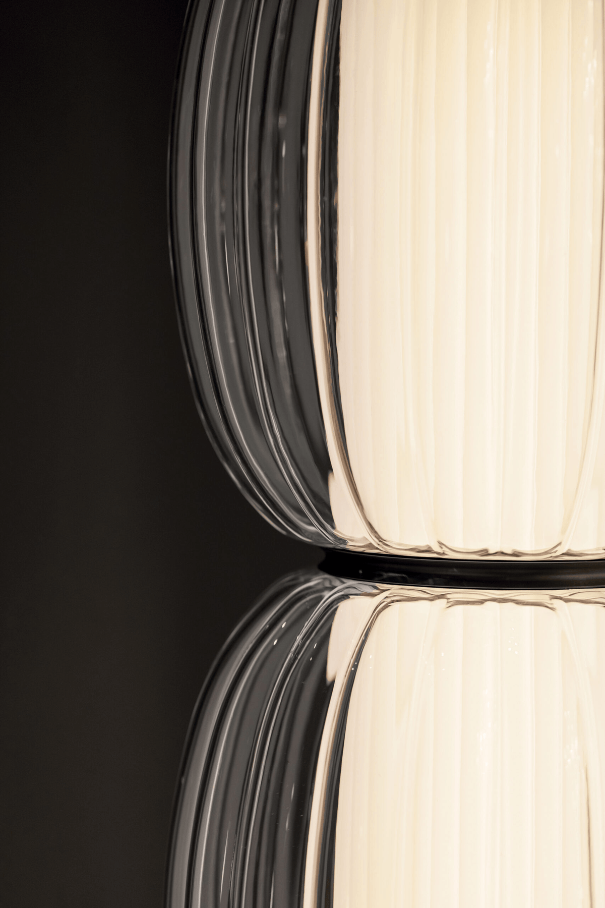 Contardi Alma Floor Lamp - Champagne Frame - Clear Glass Diffuser - White fabric plissé Inside diffuser