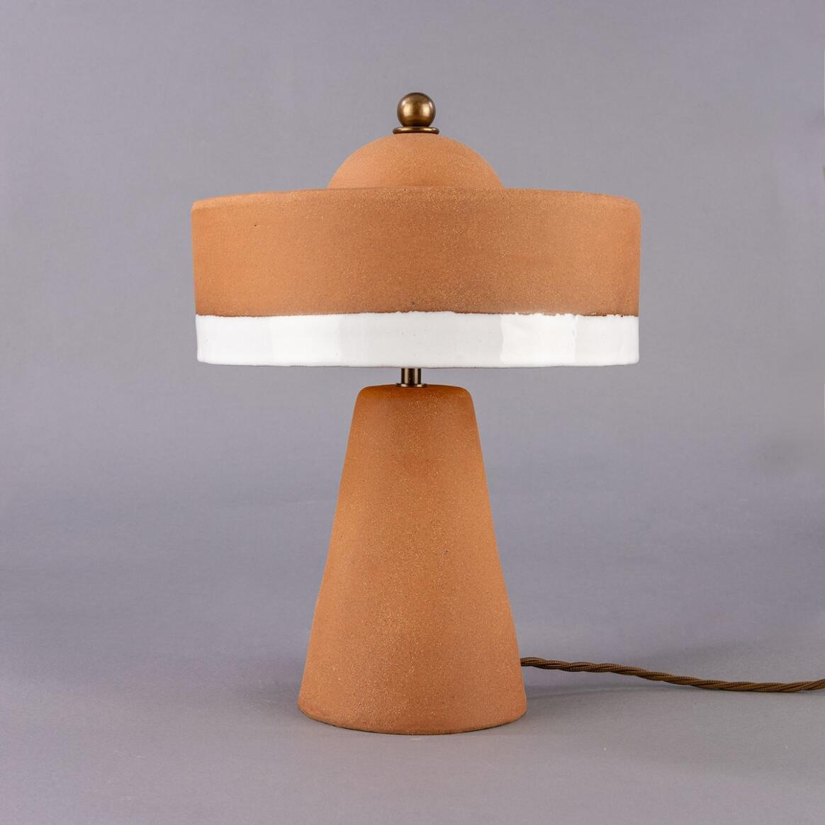 Mullan Seville Ceramic Mid-Century Modern Table Lamp Terracotta And White Glaze - Antique Brass Finish