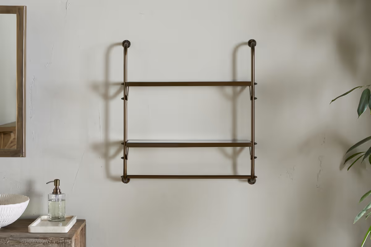 Nkuku - Karura Wall Shelves with Towel Rail - Antique Brass
