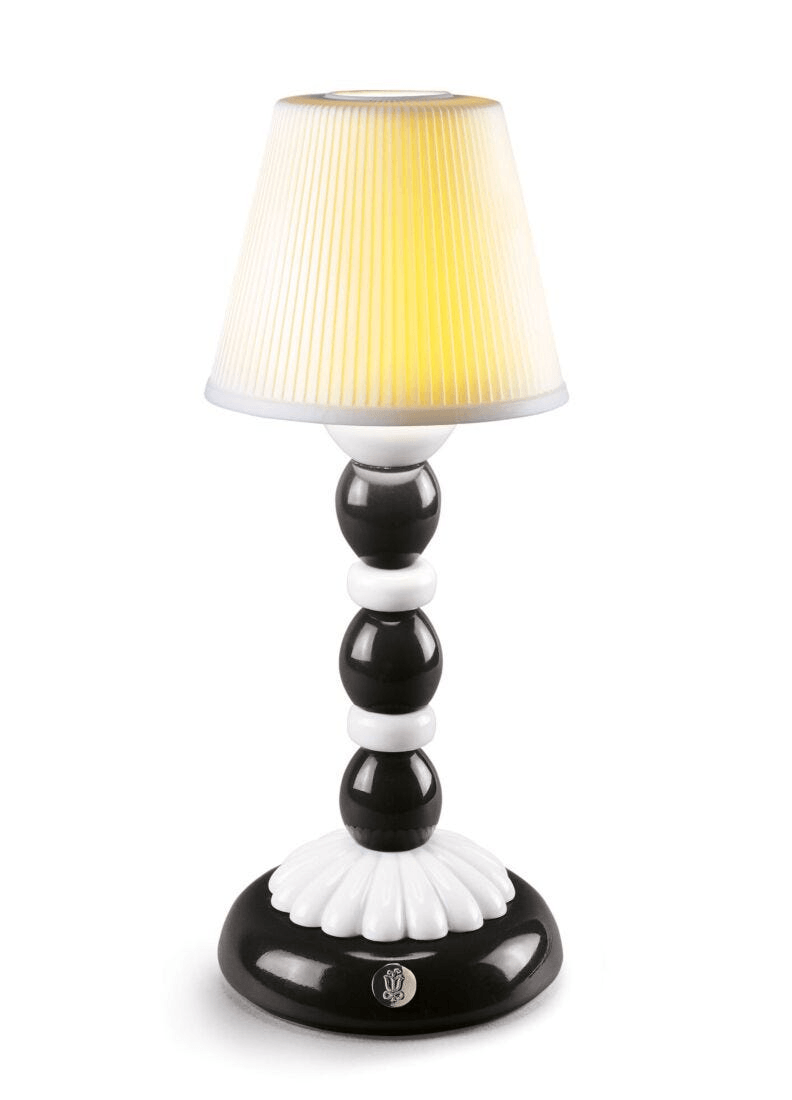 Lladró - Palm Firefly Table Lamp - Black and White made of porcelain with elegant design and wireless functionality.