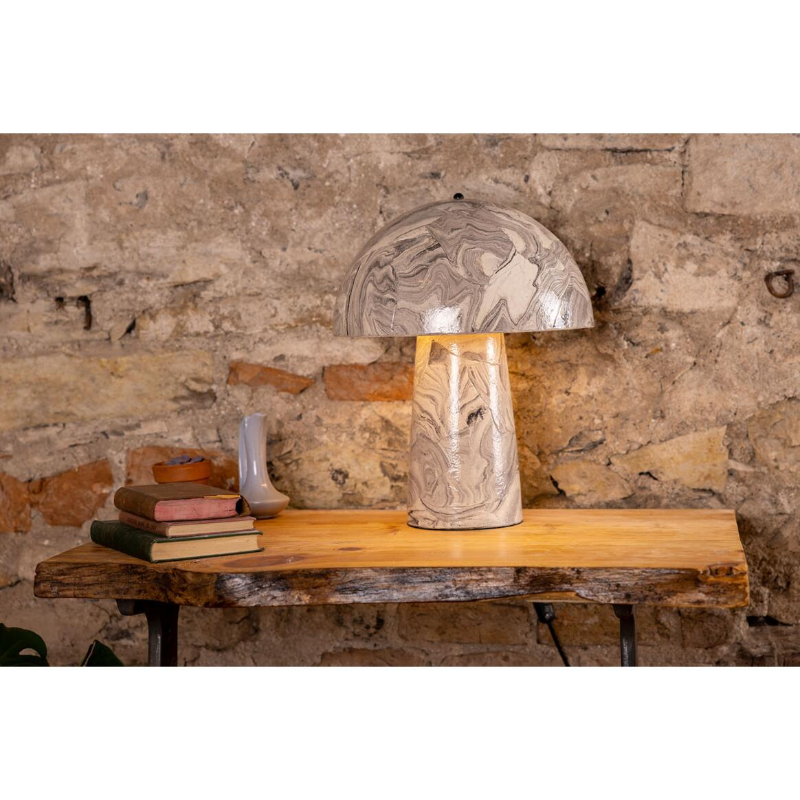 Mullan Amanita Large Marbled Ceramic Mushroom Table Lamp - Powder Coated Matte Black