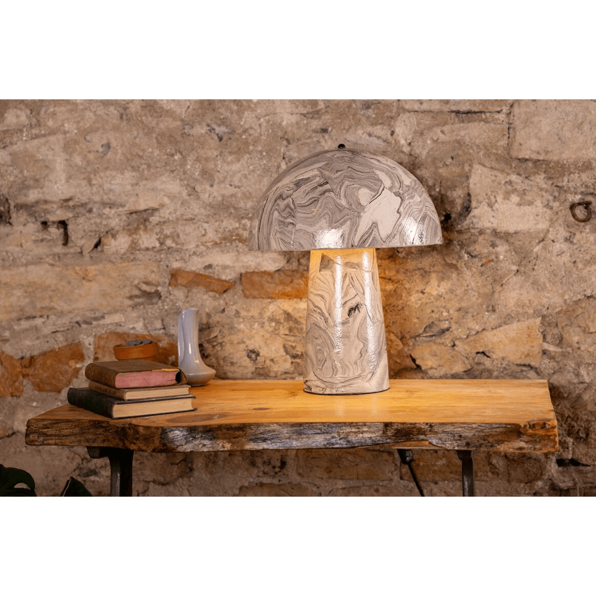 Mullan Amanita Large Marbled Ceramic Mushroom Table Lamp - Powder Coated Matte Black