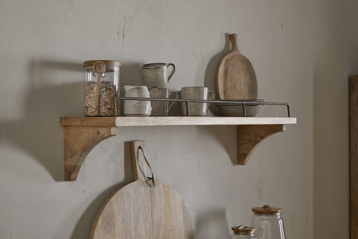 Nkuku - Meera Mango Wood & Iron Gallery Shelf - Natural - Small
