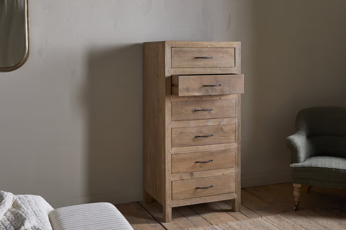 Nkuku - Iya Reclaimed Wood Tall Boy Chest of Drawers - Natural