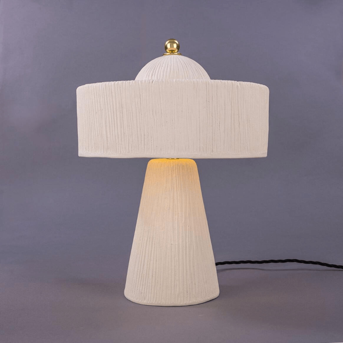 Mullan Seville Ceramic Mid-Century Modern Table Lamp Matte White Striped - Polished Brass Finish