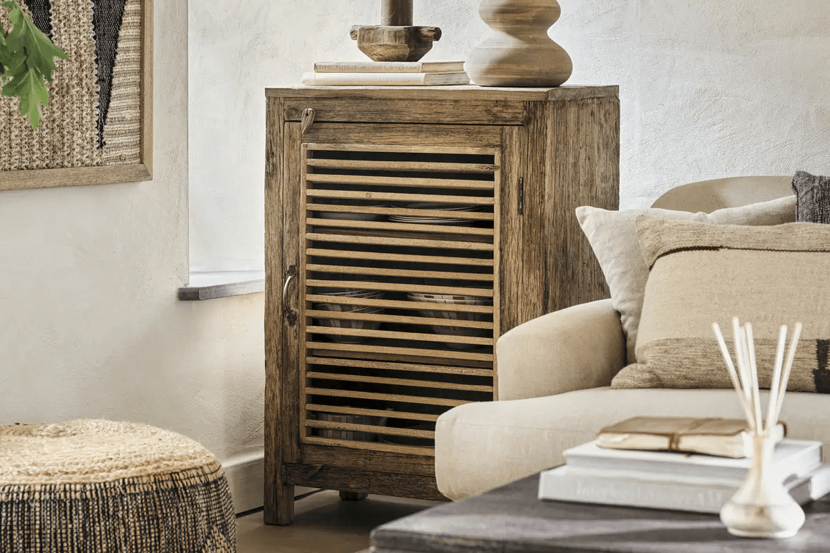 Nkuku - Ibo Reclaimed Wood Slatted Low Cabinet - Natural