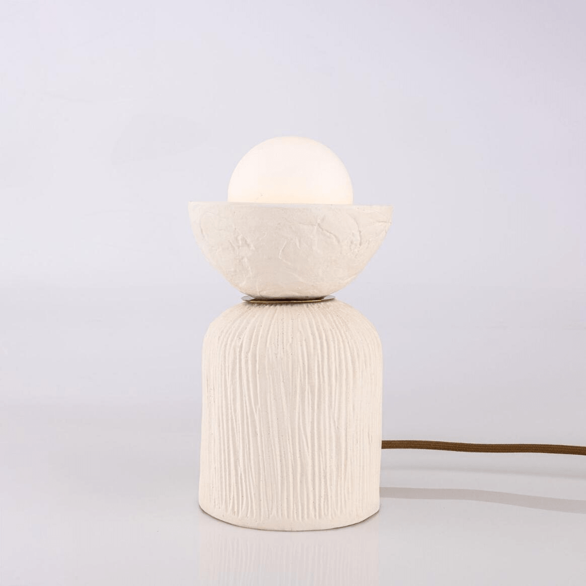 Mullan Prali Ceramic Table Lamp with Glass Globe Matte White Striped - Antique Brass Finish
