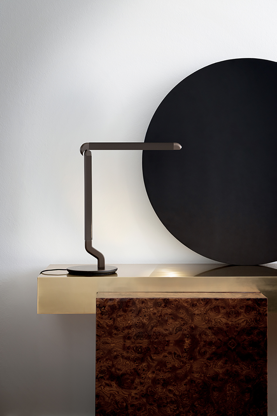 Contardi Picchio Table Light - Brushed Bronze With Coffee Leather Frame