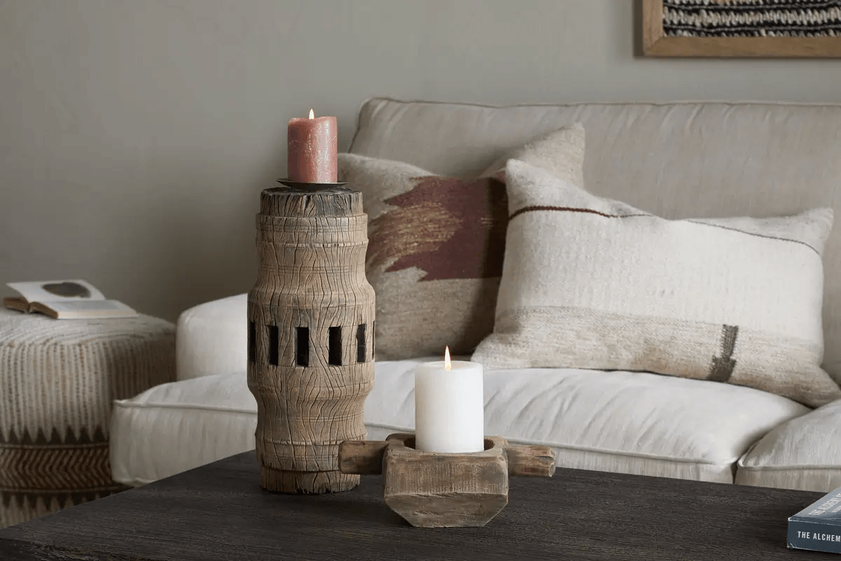 Nkuku - Mvua Reclaimed Wood Pillar Candle Holder - Natural