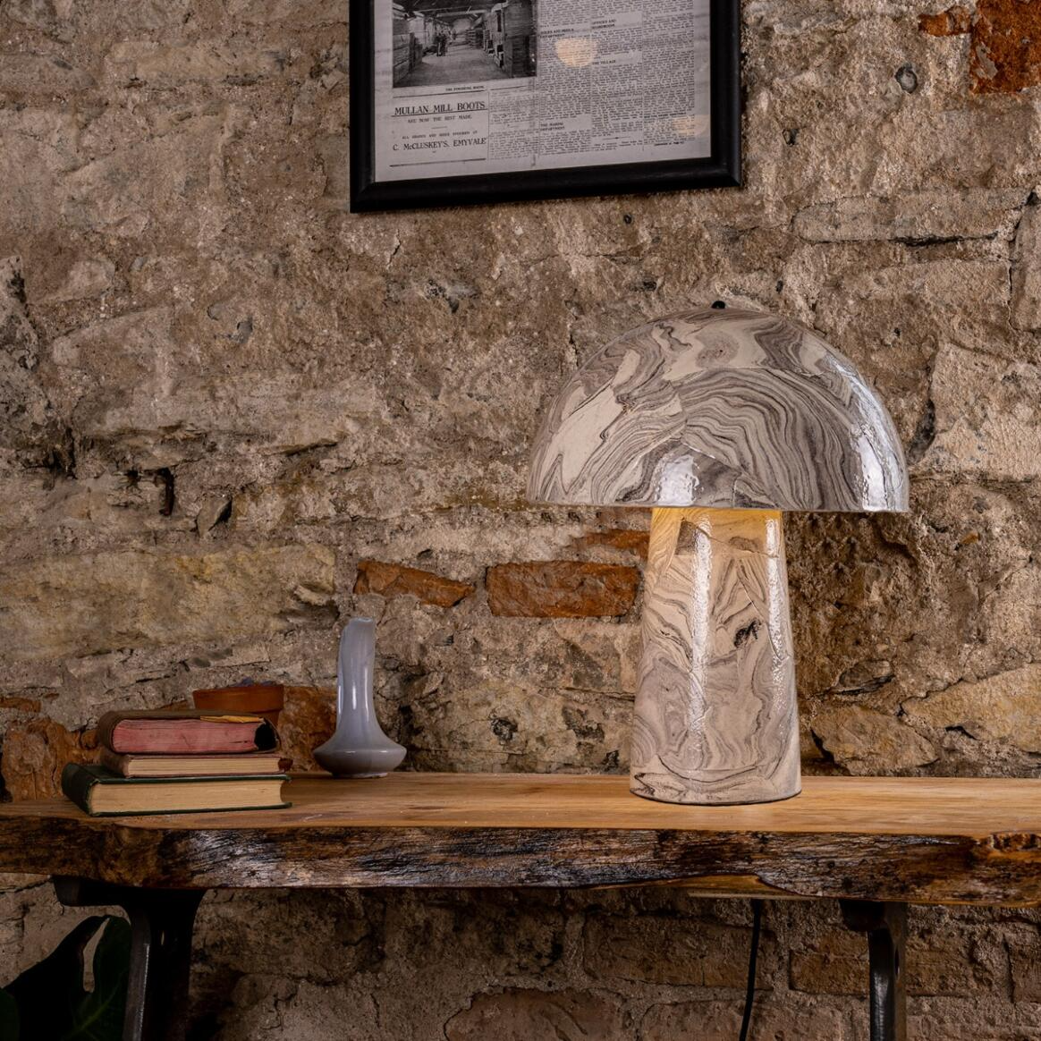 Mullan Amanita Large Marbled Ceramic Mushroom Table Lamp - Powder Coated Matte Black