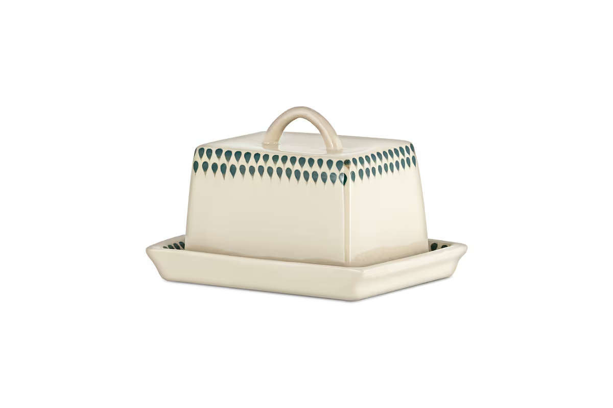 Nkuku - Juniper Drop Butter Dish - Cream & Juniper