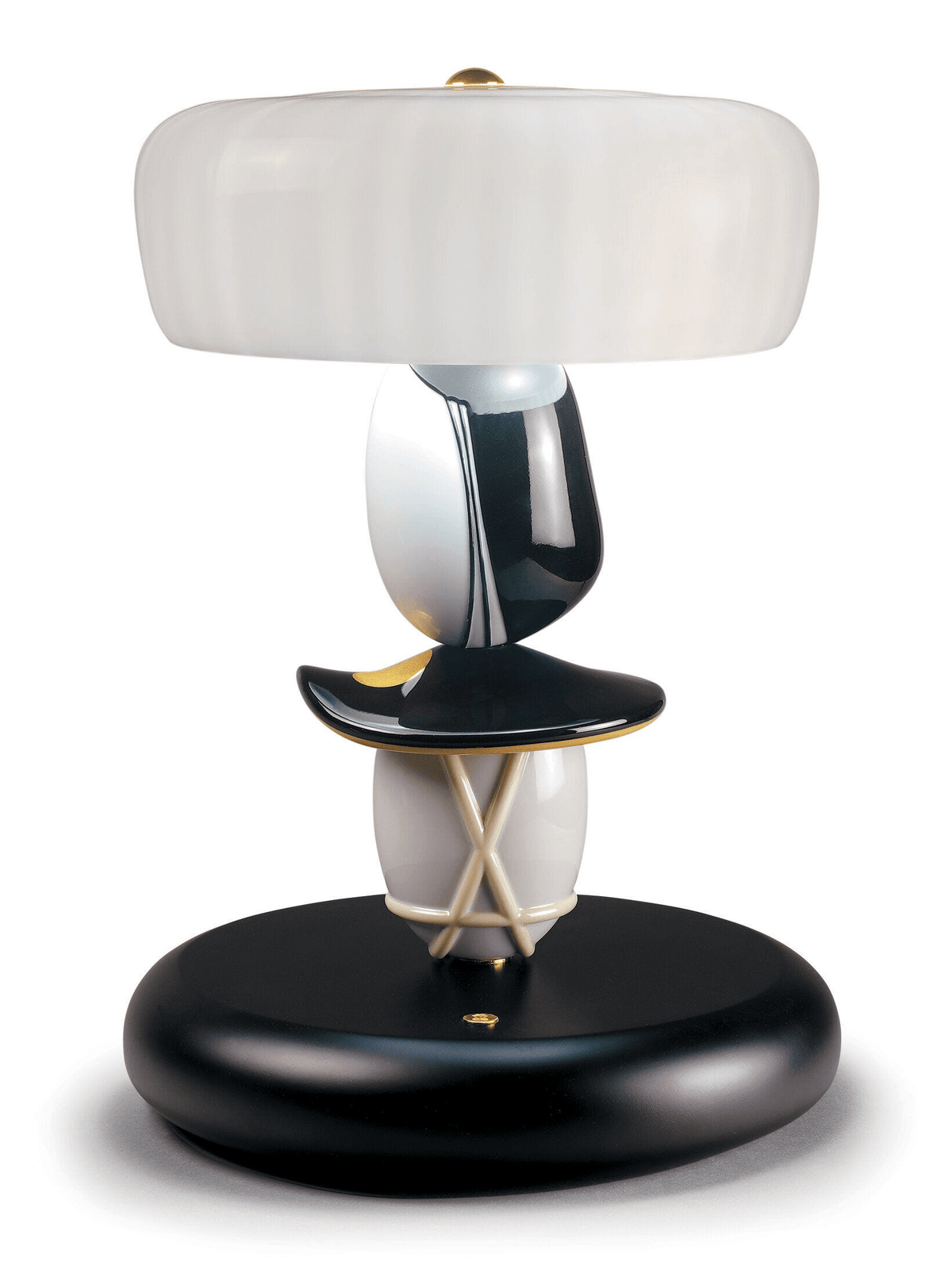 Black and white Lladro Porcelain Lladró - Hairstyle (H/M) Table Lamp with gold touches.