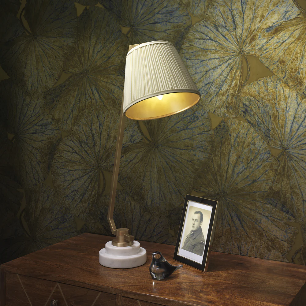 Northern Light - Thurston Table Lamp - Old English Brass Light Finish - 8" Empire Ivory Cotton Pleat Shade