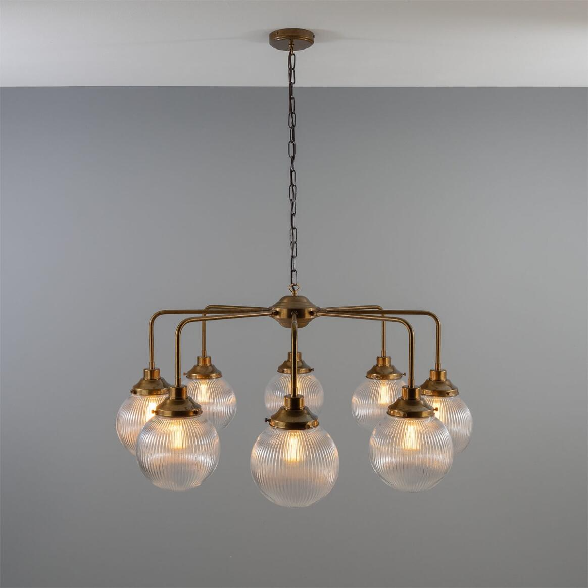 Mullan Genoa Eight Light Prismatic Glass Chandelier 109cm IP20 - Antique Brass Finish