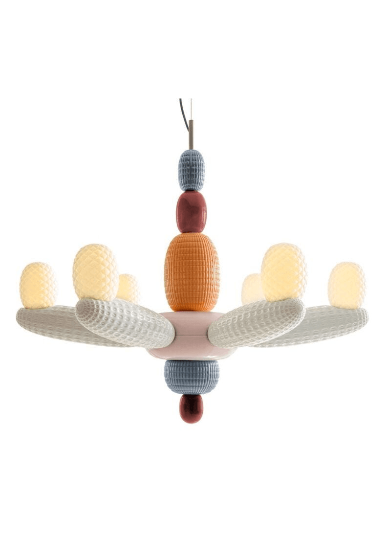 Lladró - Soft Blown Chandelier - Pink in porcelain with colorful balloon-inspired design.