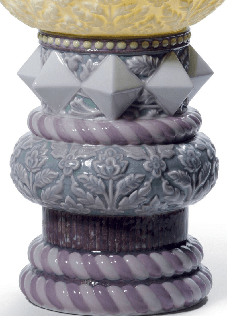 Lladró - Peacock Table Lamp base featuring intricate floral designs and geometric patterns in porcelain.