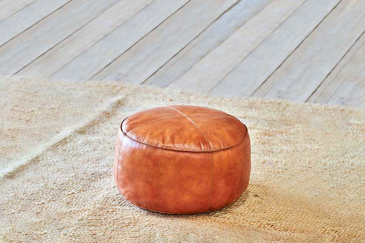 Nkuku - Nadu Leather Pouf - Aged Tan