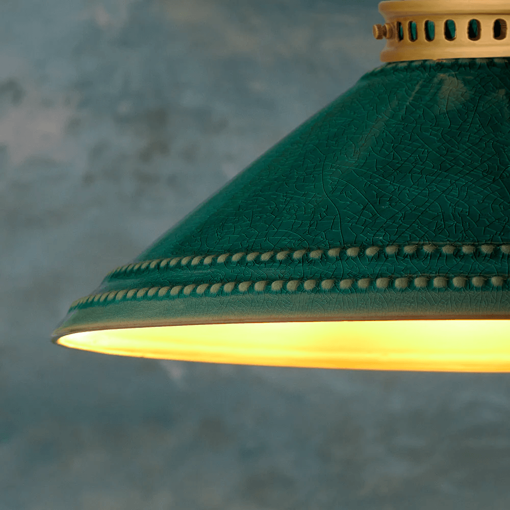 Pooky - Ted Ceramic Pendant Light Shade - Bottle Green With Stone Interior