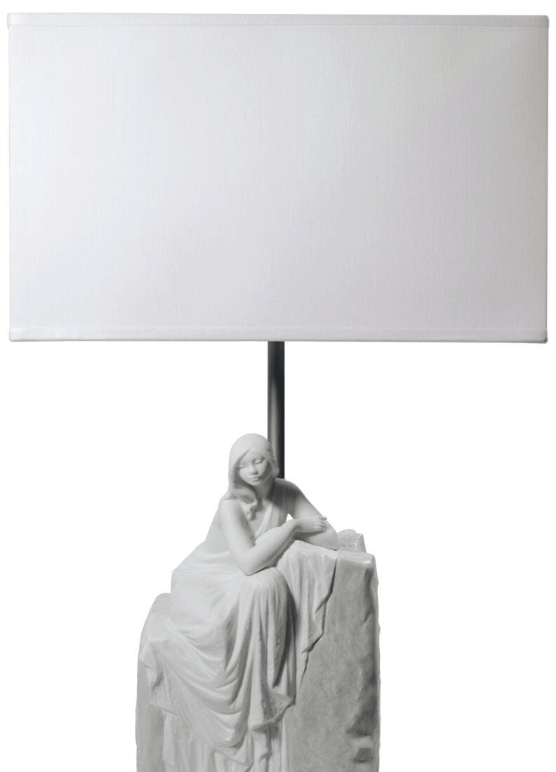Lladró - Meditating Woman I Table Lamp showcasing serene porcelain figure with white shade, perfect for calm decor.