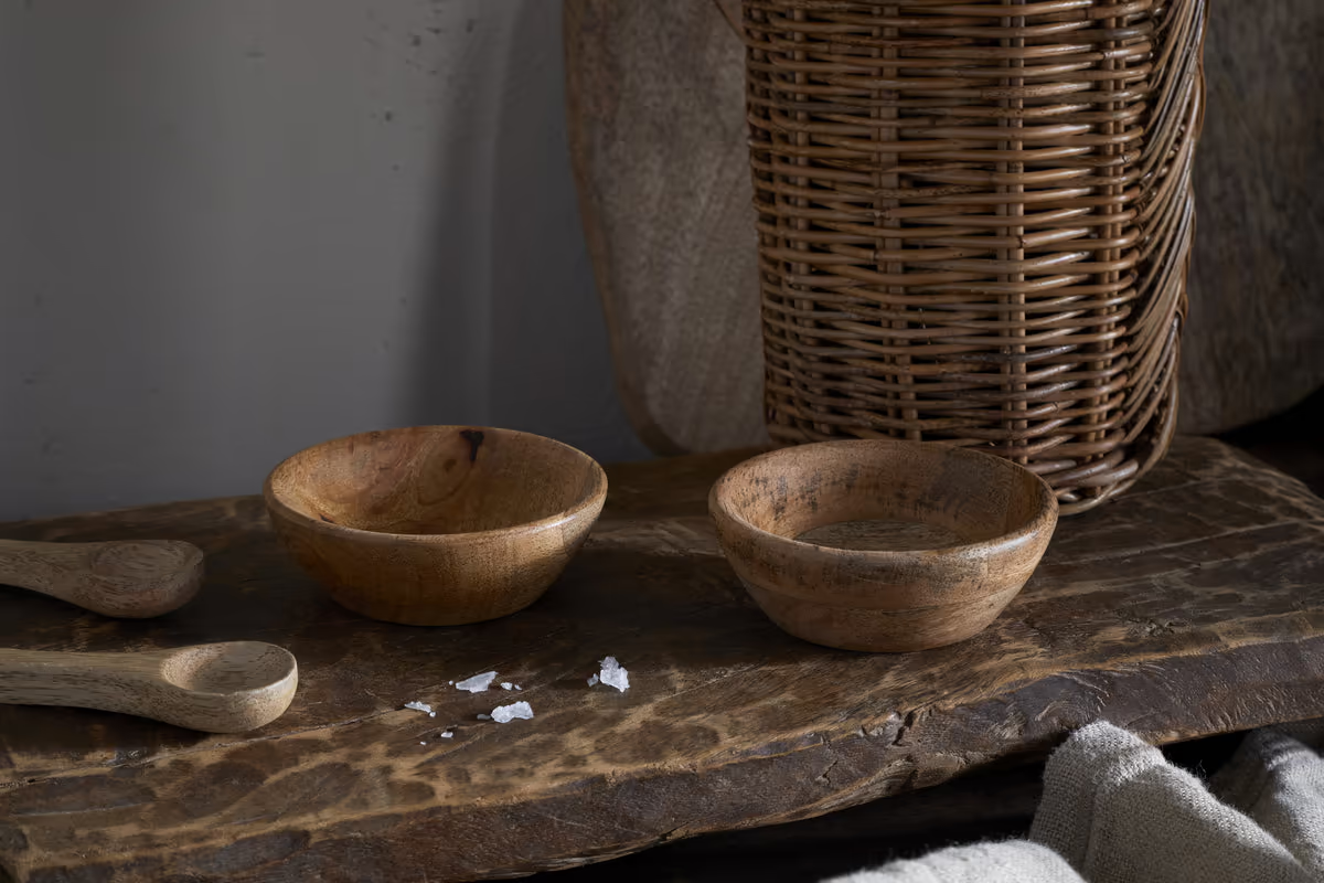 Nkuku - Daruka Salt & Pepper Dipping Bowls with Spoons - Natural