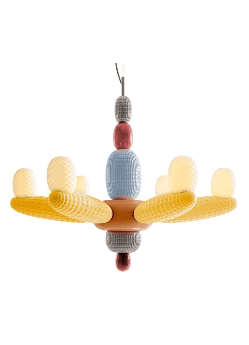 Lladró - Soft Blown Chandelier - Yellow, vibrant porcelain design with playful shapes and colors.