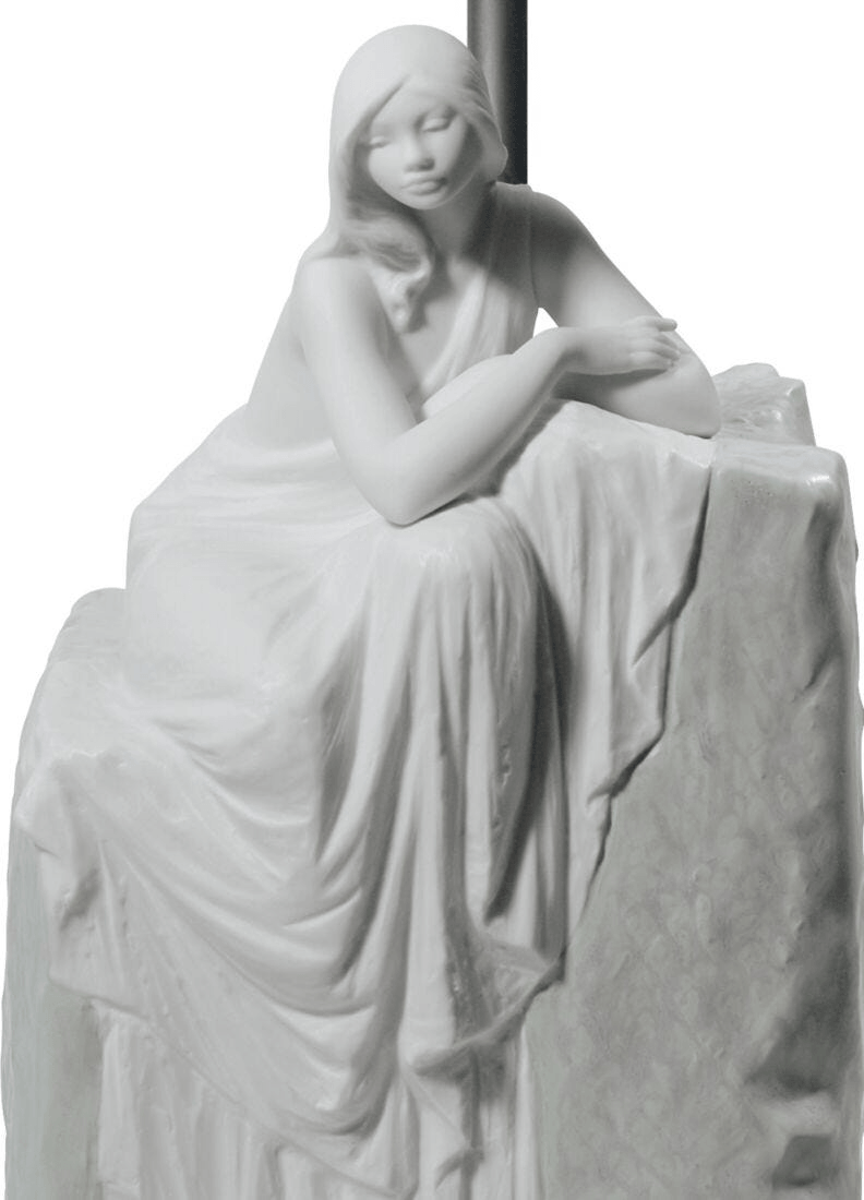 Lladró - Meditating Woman I Table Lamp featuring a serene porcelain sculpture in soft white.