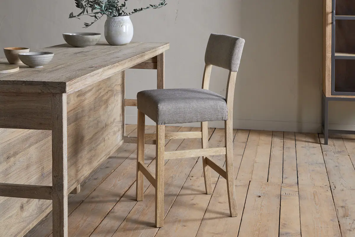 Nkuku - Nadeeka Linen Upholstered Counter Chair - Soft Grey