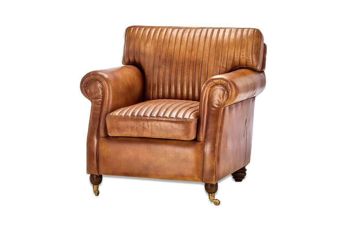 Nkuku - Narwana Ribbed Leather Armchair - Aged Tan