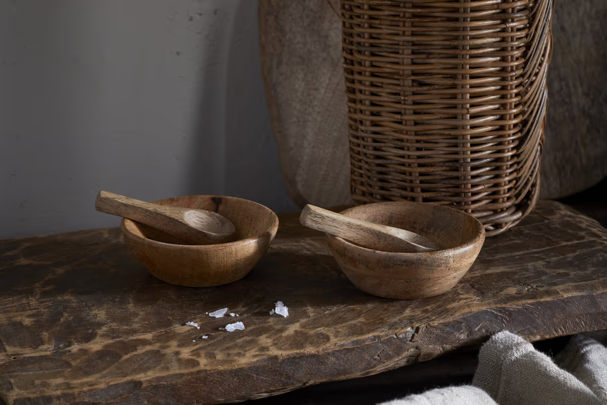 Nkuku - Daruka Salt & Pepper Dipping Bowls with Spoons - Natural