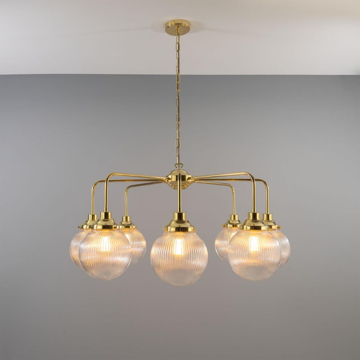 Mullan Genoa Eight Light Prismatic Glass Chandelier 109cm IP20 - Polished Brass Finish
