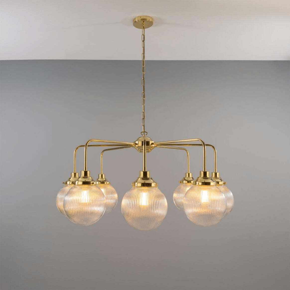 Mullan Genoa Eight Light Prismatic Glass Chandelier 109cm IP20 - Polished Brass Finish