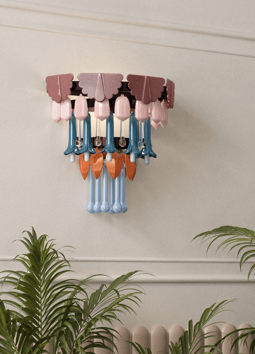 Lladró - Seasons Wall sconce - Fall showcasing vibrant Porcelain hues and Art Déco design elements.