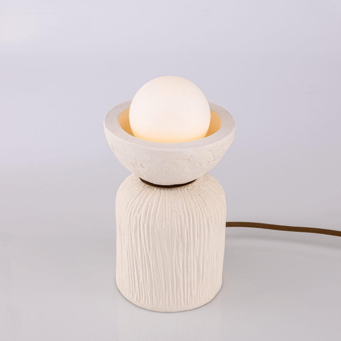 Mullan Prali Ceramic Table Lamp with Glass Globe Matte White Striped - Antique Brass Finish