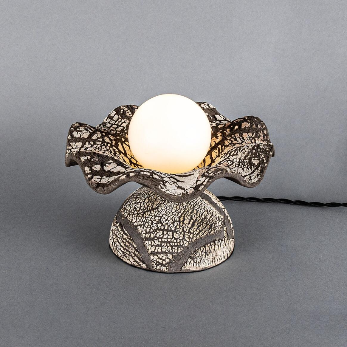 Mullan Rivale Table Lamp with Wavy Ceramic Shade Black Clay - Antique Silver Finish