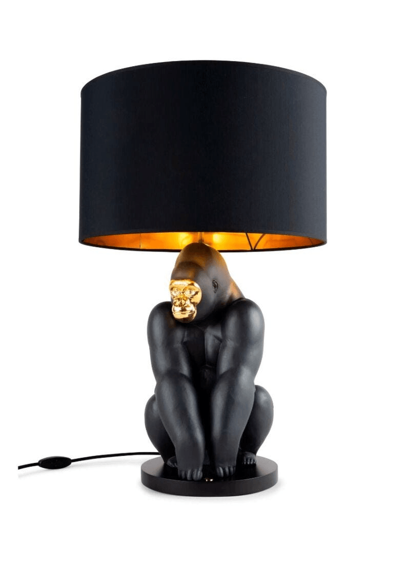 Lladró - Gorilla lamp - Black-gold featuring a black matte porcelain gorilla base and gold accents.