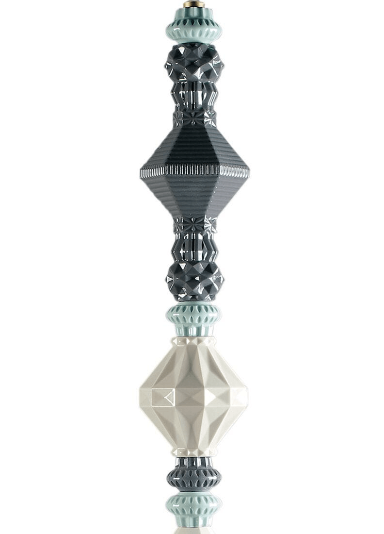 Lladró - Belle de Nuit Pendant Light II - Black decorative porcelain element with unique geometric design.