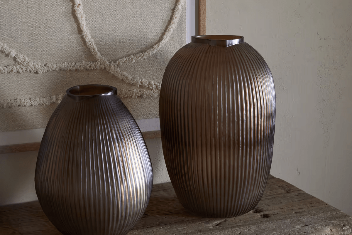 Nkuku - Linsy Ribbed Glass Vase - Smoke Brown - Small