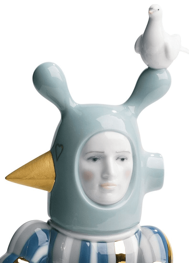 Lladró - The Lover III Sculpture featuring porcelain figure with bird, abstract design by Jaime Hayon.