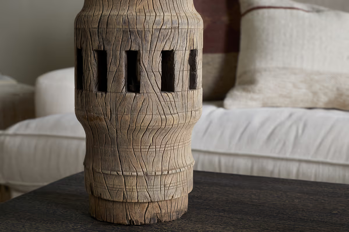 Nkuku - Mvua Reclaimed Wood Pillar Candle Holder - Natural