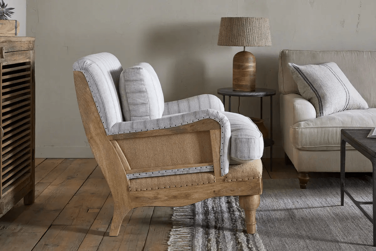 Nkuku - Abe Deconstructed Linen Armchair - Stripe - Natural