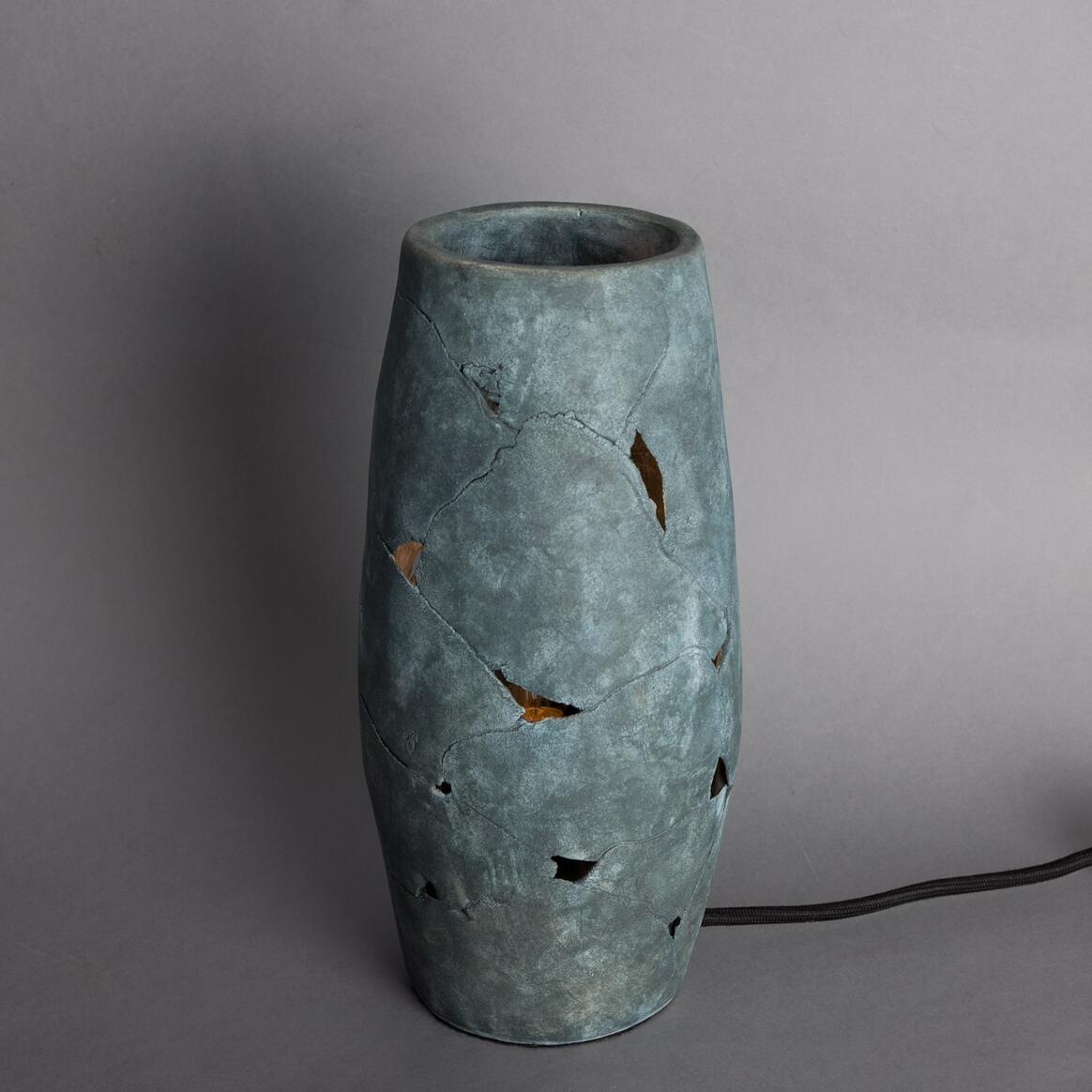 Mullan Carya Ceramic Table Lamp Rustic Luminaire Blue Earth - Powder Coated Matte Black Finish