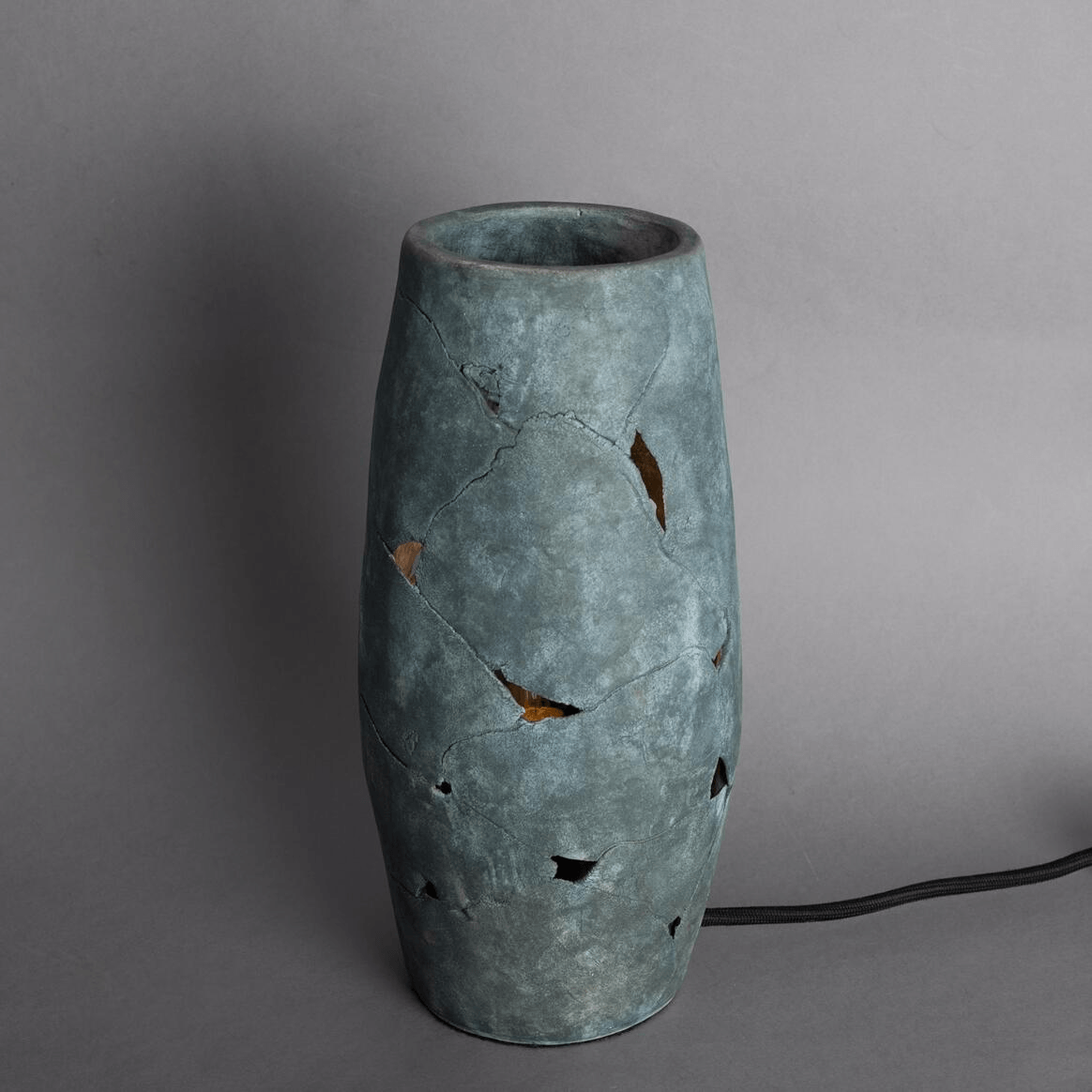 Mullan Carya Ceramic Table Lamp Rustic Luminaire Blue Earth - Powder Coated Matte Black Finish